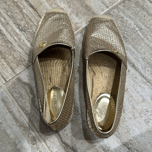 Michael Michael Kors Kendrick Espadrilles Slip On Gold Glitter Flats SZ 8 - Picture 11 of 16